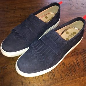 Boden Navy suede fringe slip on sneaker shoes 10.5